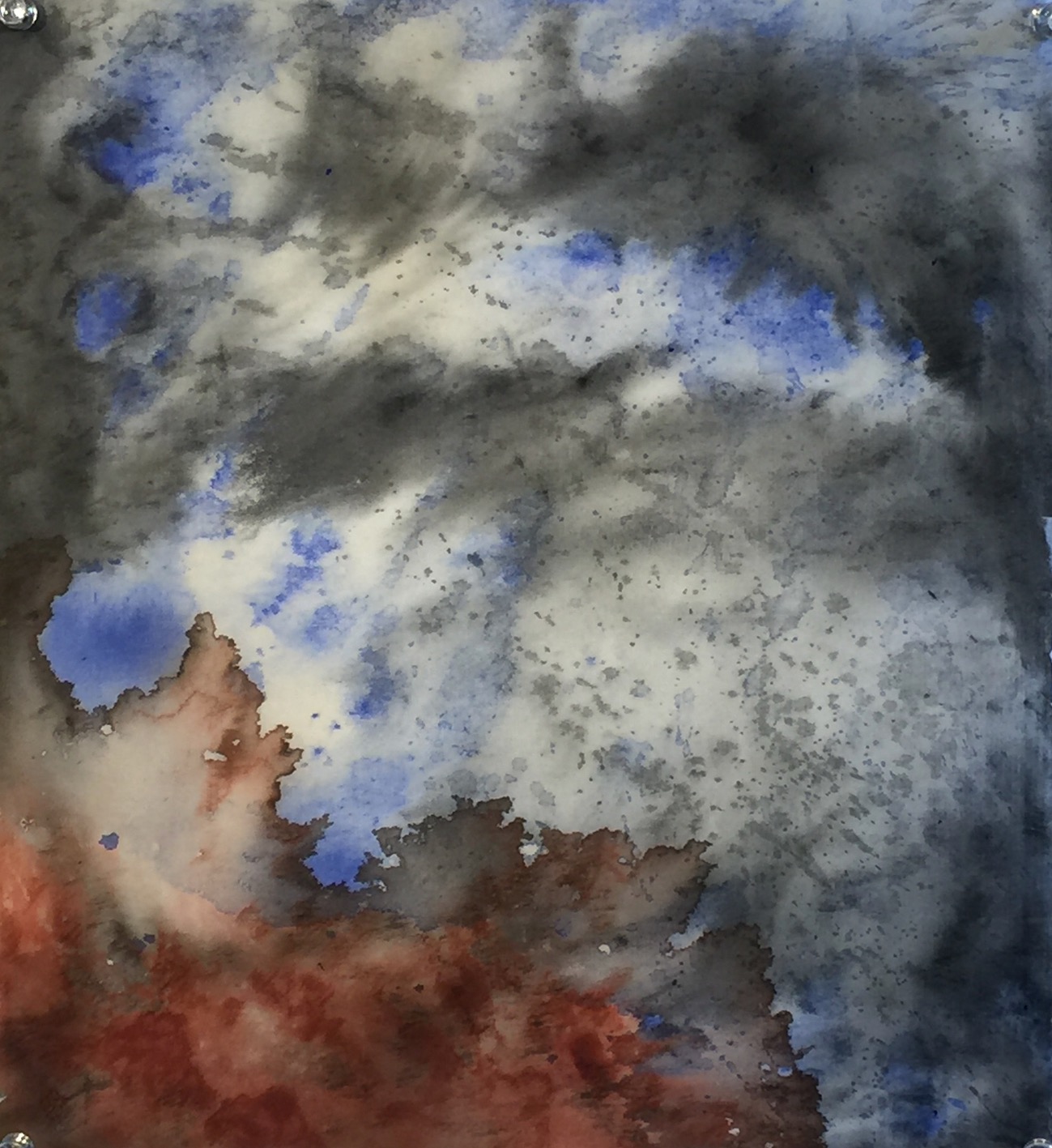 Red Rock in the Blue Air 5 36 X 33 cms Sumi ink, acrylic, iron oxide 惑星の誕生 5 墨　アクリル、 ベンガラ 2020